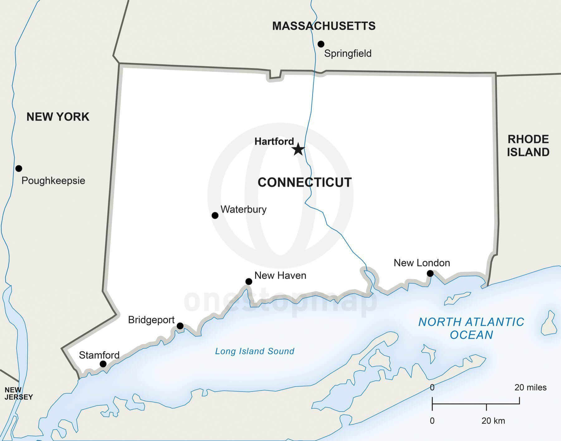 1800x1416 Vector Map Of Connecticut Political One Stop Map