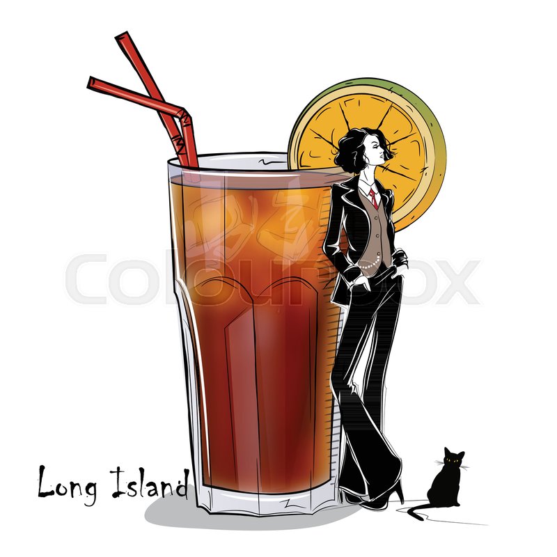800x800 Hand Drawn Illustration Of Cocktail With Girl. Long Island. Vector