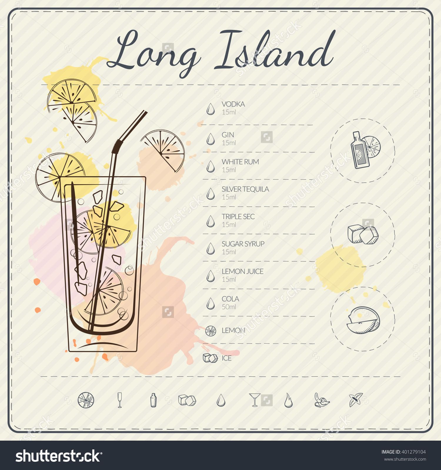 1500x1600 Long Island Iced Tea. Cocktail Infographic Set. Vector