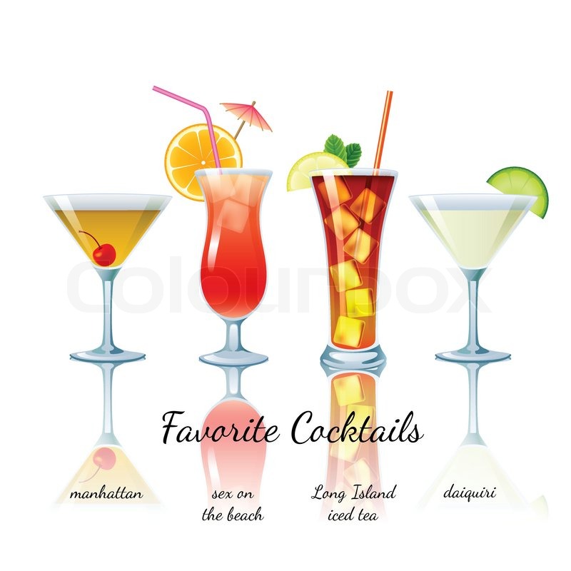 800x800 Favorite Cocktails Set Isolated. Manhattan, Sex On The Beach, Long