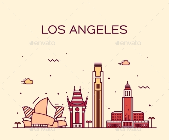 590x489 Los Angeles Skyline Vector Illustration Linear By Gropgrop