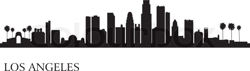800x227 Los Angeles City Skyline Silhouette Background. Vector