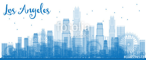 500x207 Outline Los Angeles Skyline With Blue Buildings. Stock Image And