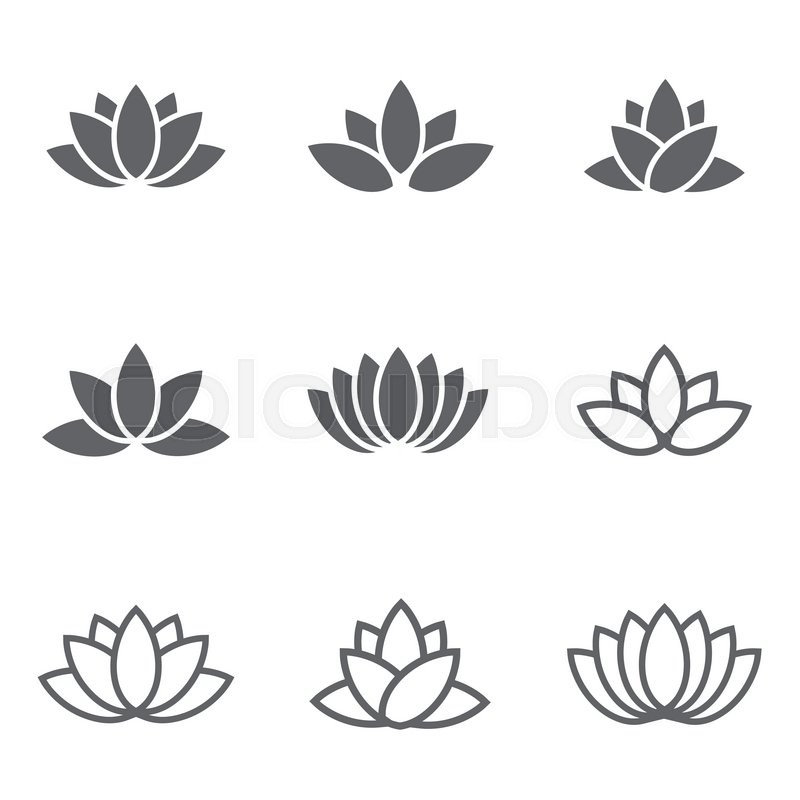 800x800 Vector Black Lotus Icons Set On White Background. Lotus Plant