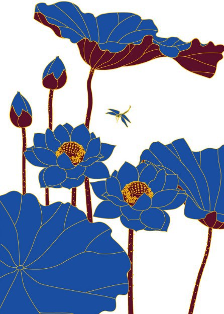 446x625 Free Blue Lotus Flowers Vector Line Art