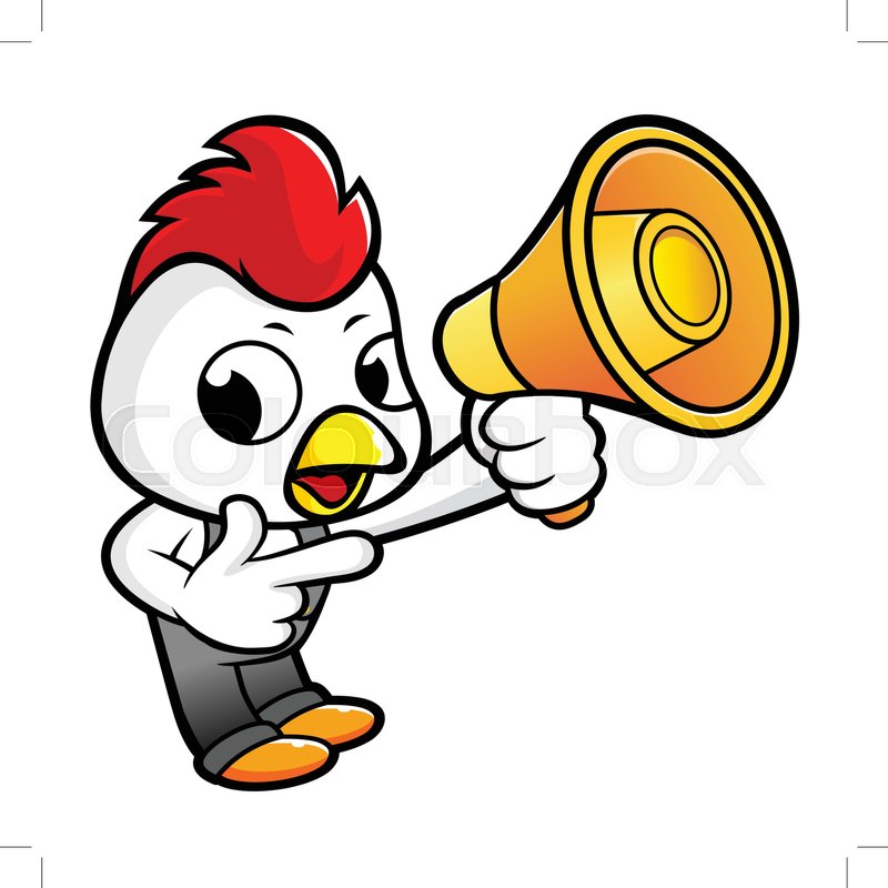 800x800 Cartoon Chicken Character Is Speakn Over A Loudspeaker. Vector
