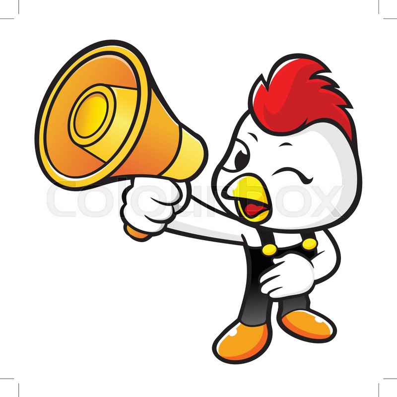 800x800 Chicken Character The Holding A Loudspeaker. Vector Illustration