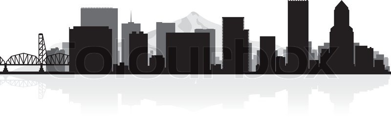 800x243 Portland Usa City Skyline Silhouette Vector Illustration Stock