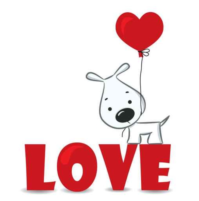694x700 Dog With The Heart On The Red Word Love Vector Illustration Wall