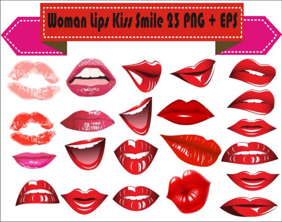 570x449 Woman Red Lips Kiss Smile Love Vector Clipart Png Eps Digital Etsy