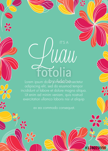 357x500 Luau Party Invitation With Abstract Tropical Flowers Template