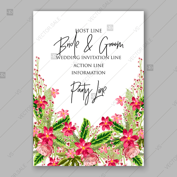600x600 Luau Wedding Invitation Birthday Card Vector Tropical Flower Roses