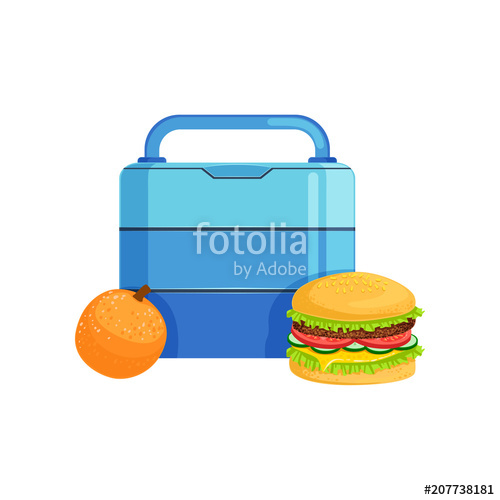 500x500 Lunch Box With Burger And Orange, Food For Kids And Students