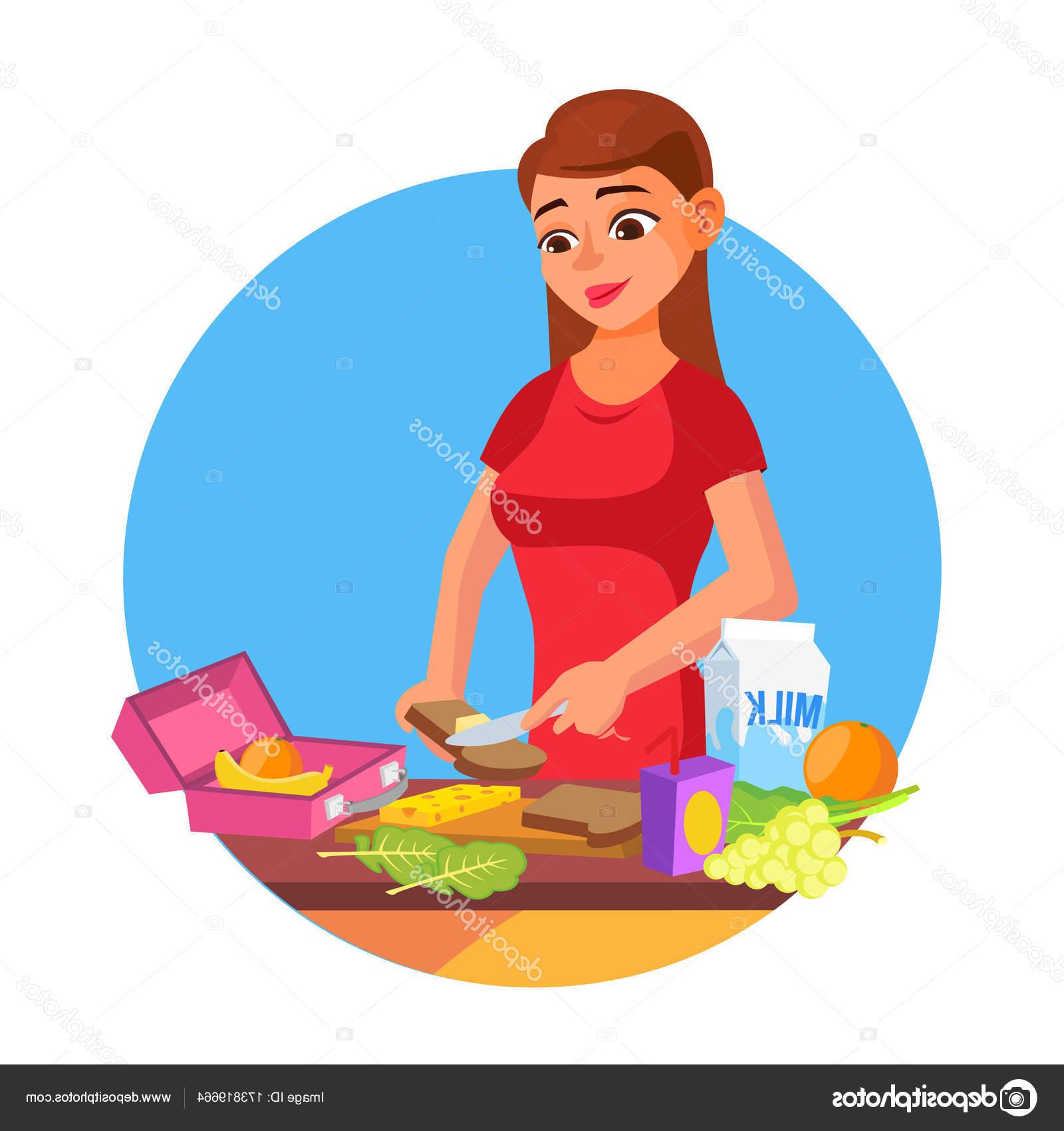 1600x1700 Unique Stock Illustration Lunch Box Vector Woman Making Library