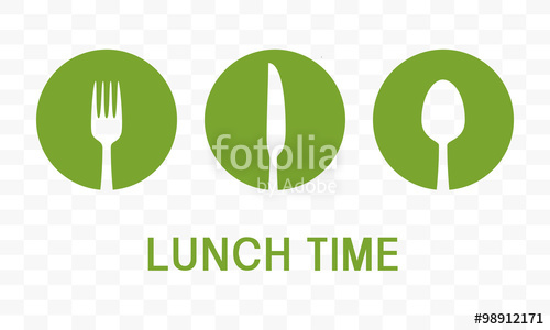 500x300 Lunch Time With Cutlery Sign Over White Background. Vector