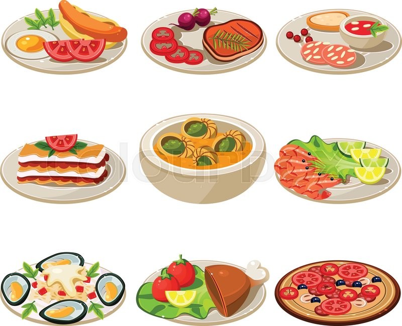 800x650 Set Of Food Icons. European Lunch. Vector Illustration Stock