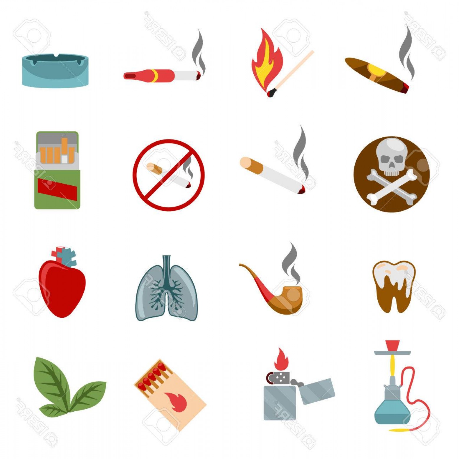 1558x1560 Photostock Vector Smoking Icons In Flat Style Cigarette And