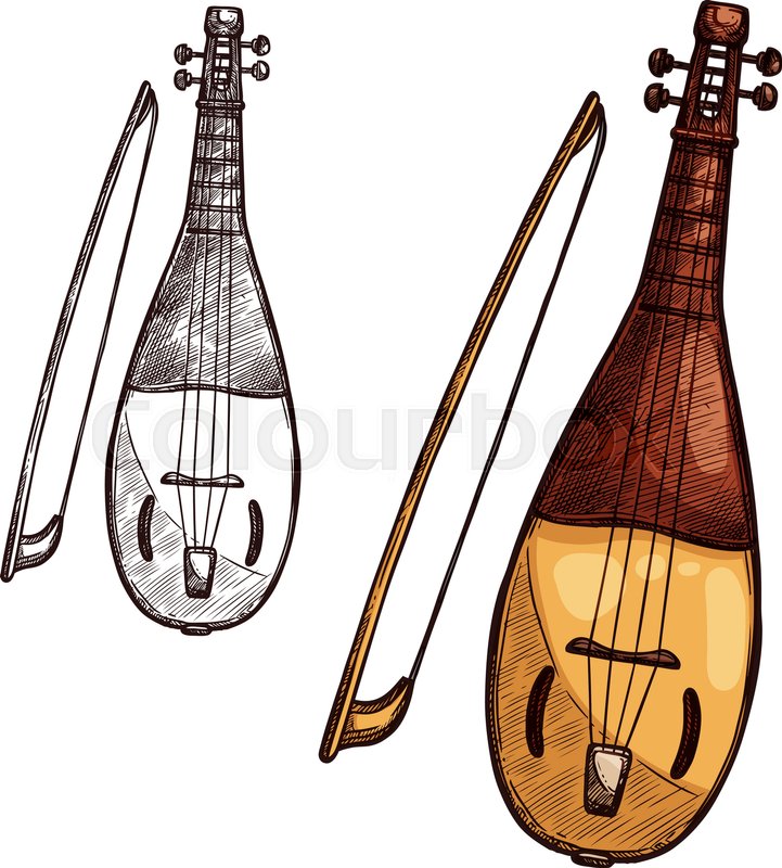 721x800 String Music Instrument With Bow. Vector Sketch Symbol Of Musical