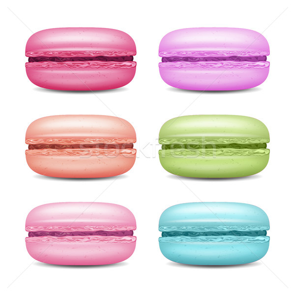 600x600 Macarons Set Vector. Realistic Tasty Colourful French Macaroons