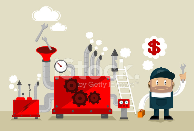 649x440 Mechanic With Machine Cartoon Vector Stock Vector