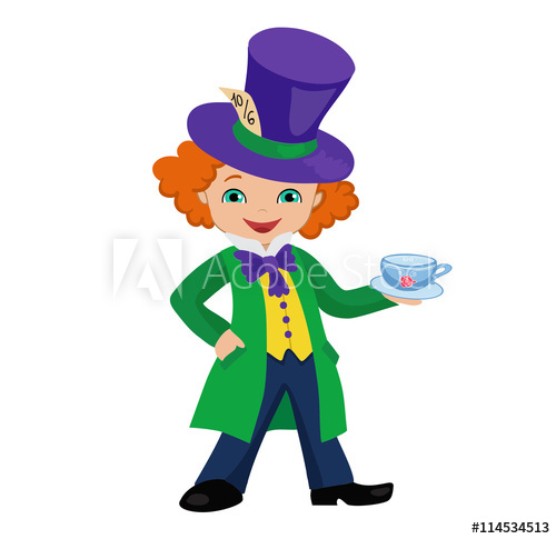 500x485 Mad Hatter Holding A Cup Of Tea. Vector Illustration.