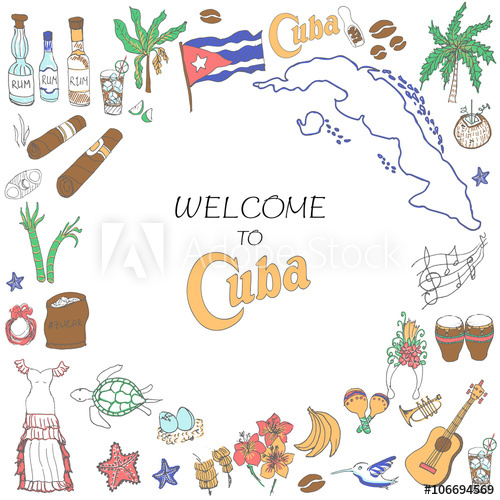 500x500 Set Of Hand Drawn Cuba Icons, Cuban Sketch Illustration, Doodle