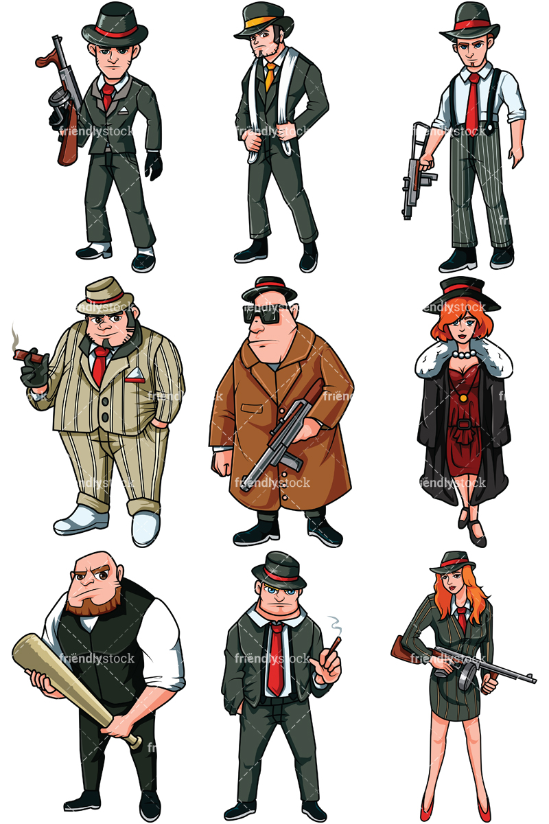 800x1200 Mafia Mobsters Vector Cartoon Clipart