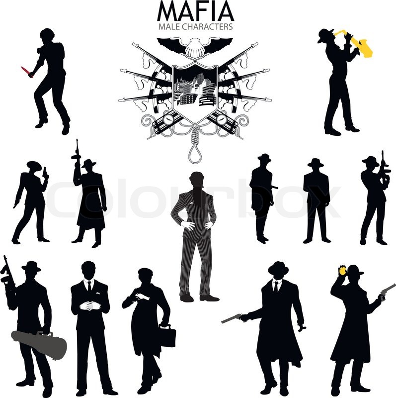 797x800 Set Of Male Sihlouettes Retro 1930s Style Mafia Theme Gangster