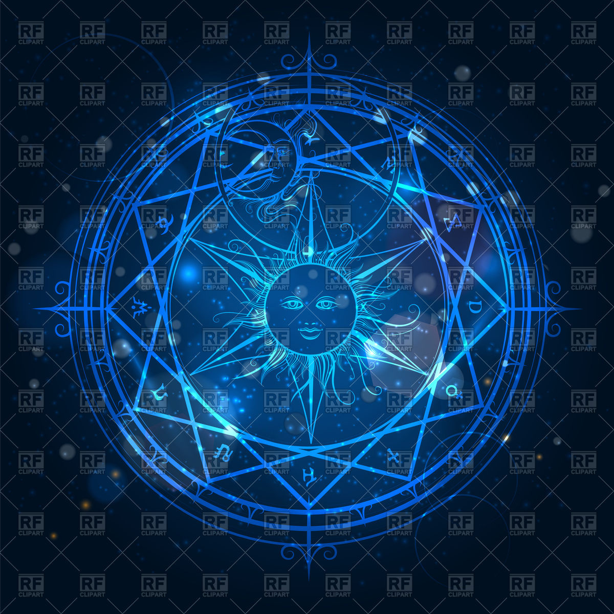 1200x1200 Alchemy Magic Circle On Shining Blue Background Vector Image