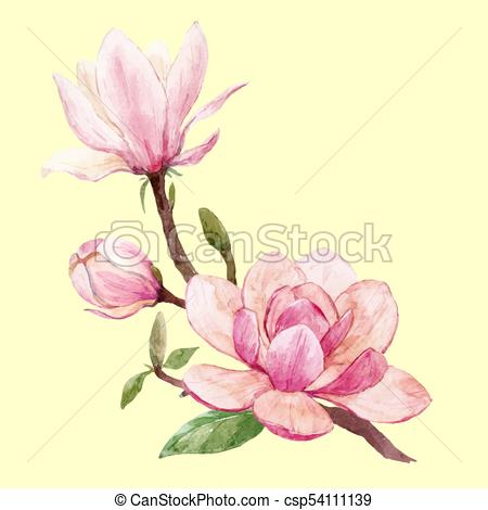 450x470 Watercolor Magnolia Floral Vector Composition. Beautiful Vector