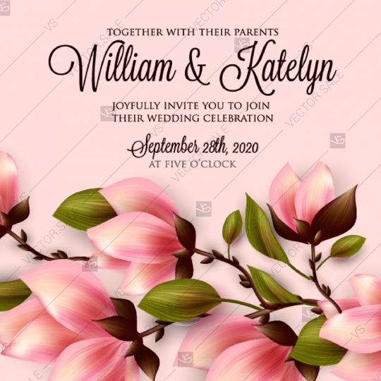540x540 Magnolia Wedding Invitation Vector Template Card