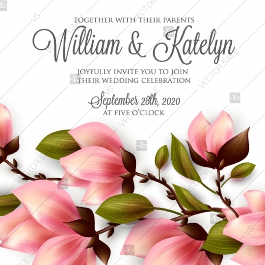 540x540 Magnolia Wedding Invitation Vector Template Card