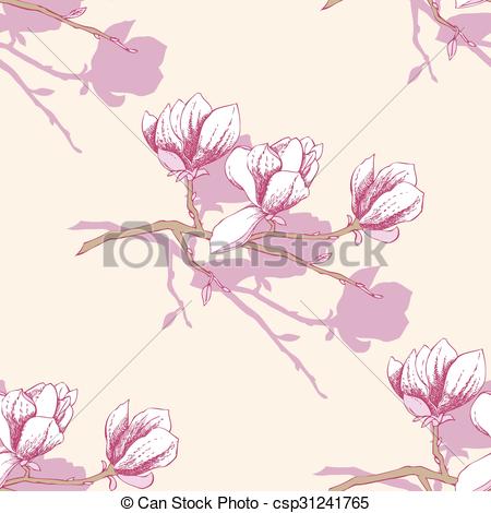 450x470 Seamless Pattern With Magnolia. Vector Illustration Clip Art