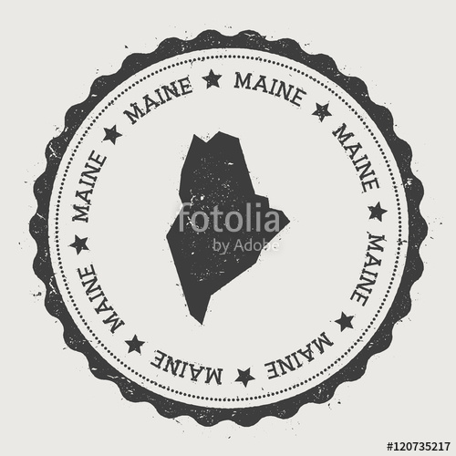 500x500 Maine Vector Sticker. Hipster Round Rubber Stamp With Us State Map