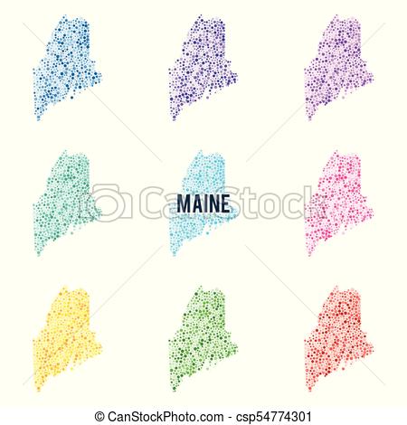 450x470 Vector Colourful Dotted Map Of The State Of Maine. Set Of