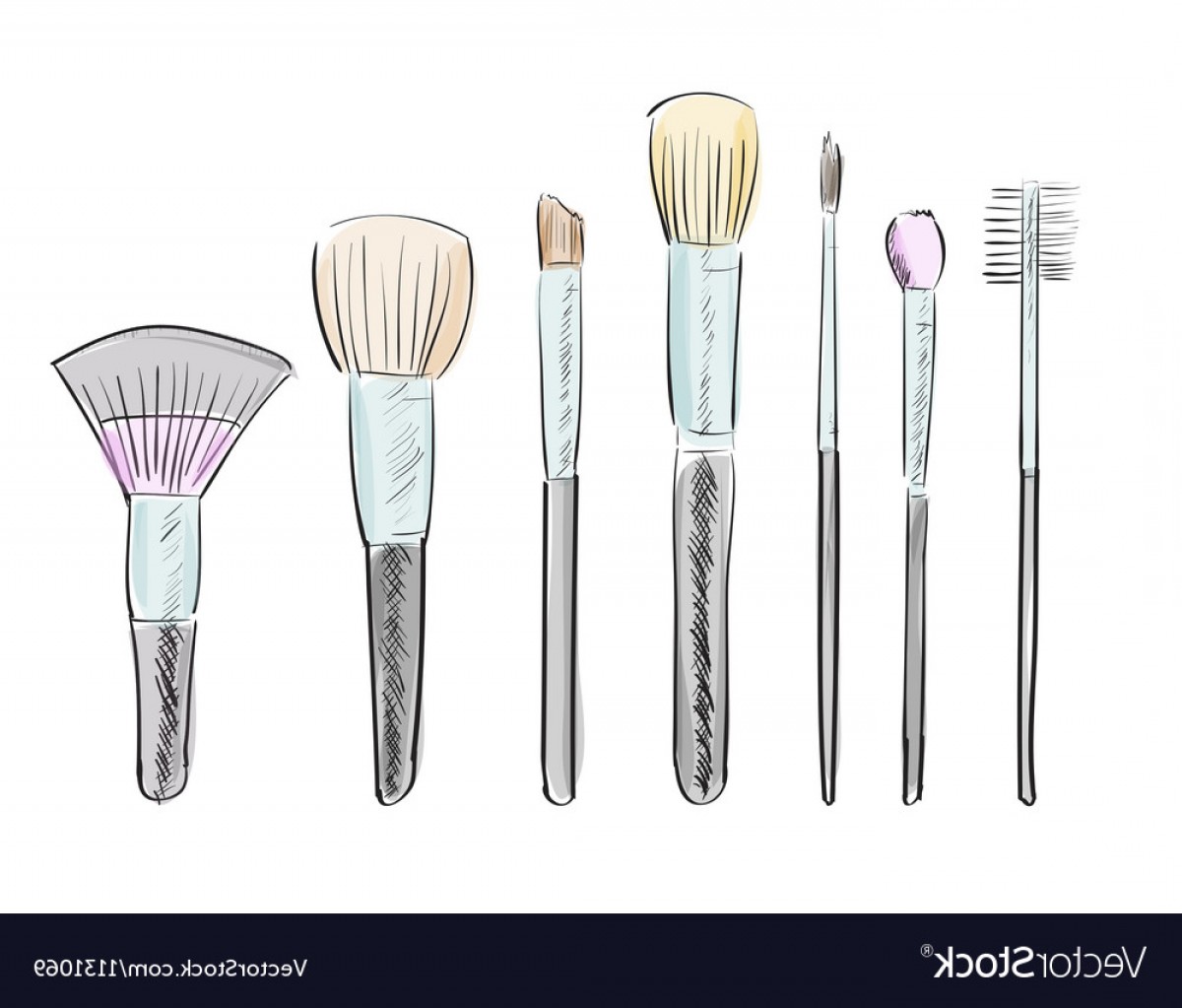 1200x1023 Set Of Hand Drawn Makeup Brushes Vector Shopatcloth