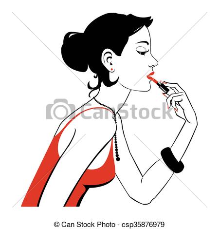 450x470 Makeup Vector Illustration. Beautiful Girl Paints Lips Before A