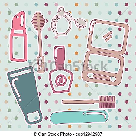 450x453 Makeup Vector. Makeup Icons Over Dots Background. Vector