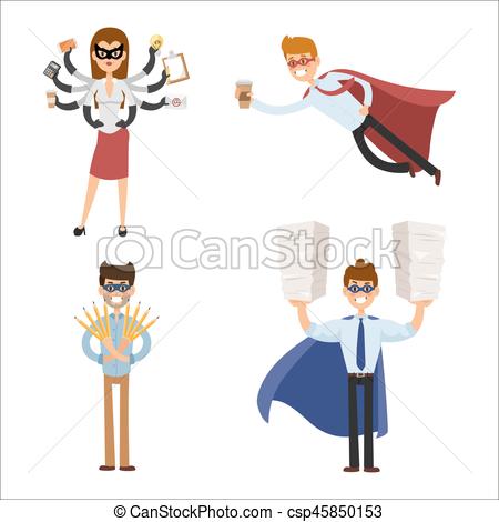 450x470 Superhero Business Man Woman Vector Illustration Set Character