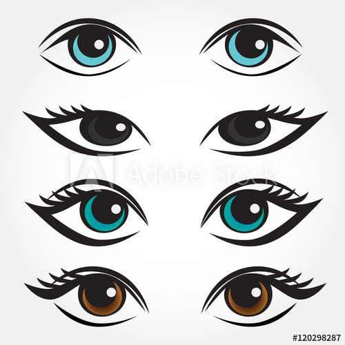 500x500 Eye Vector Set. Man, Asian, Caucasian And Brunette Woman Eyes