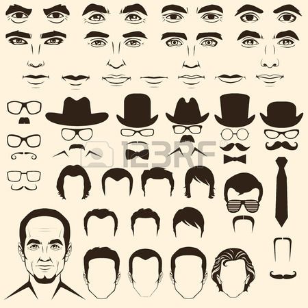 450x450 Vector Men Eye, Mustache, Glasses, Hat, Lips And Hair, Face