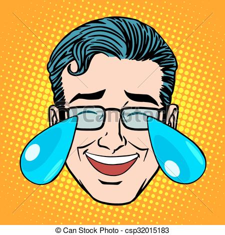 450x470 Retro Emoji Tears Joy Man Face Pop Art Style. Joke Hysterical