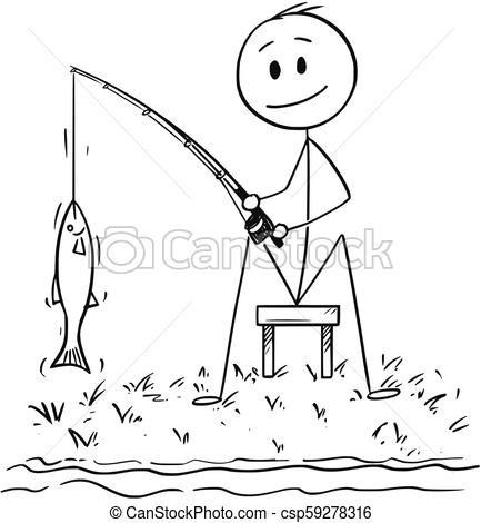 433x470 Cartoon Of Man Or Fisherman Fishing On The River Or Lake Shore