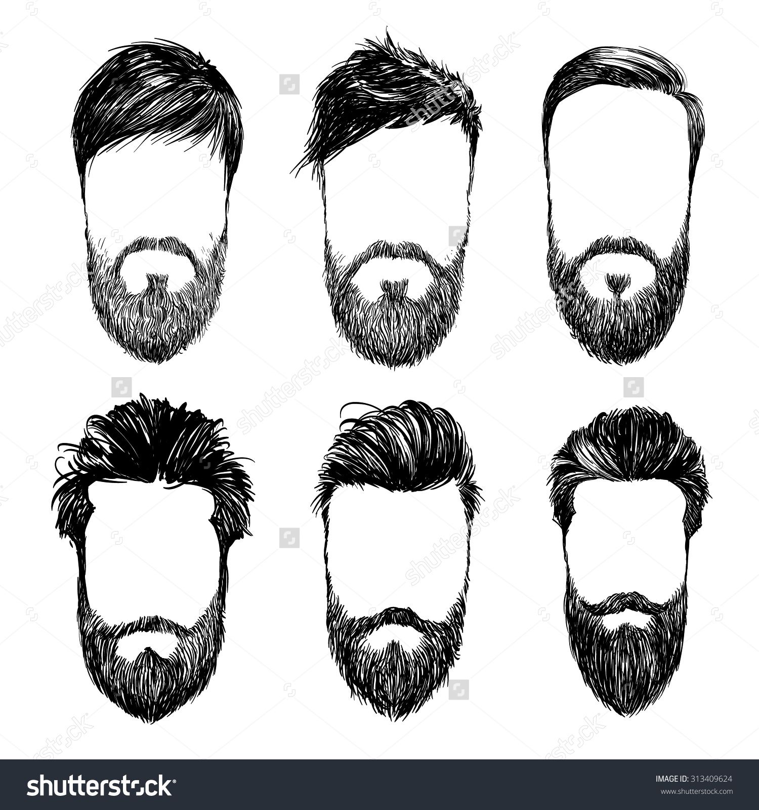 1500x1600 Hipster Fashion Man Hair And Beards, Hand Drawn Vector