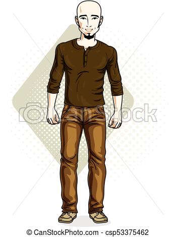 349x470 Handsome Bald Young Man Standing. Vector Illustration Of Man With