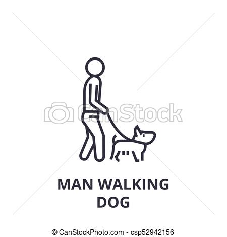 450x470 Man Walking Dog Line Icon, Outline Sign, Linear Symbol, Vector