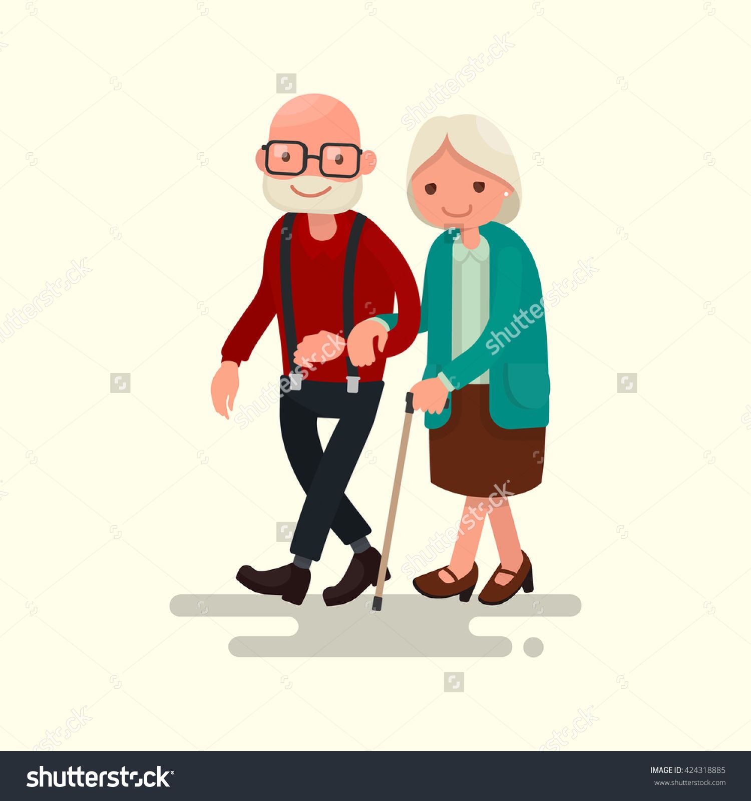 1500x1600 Elderly Couple Walking. Vector Illustration Of A Flat Design