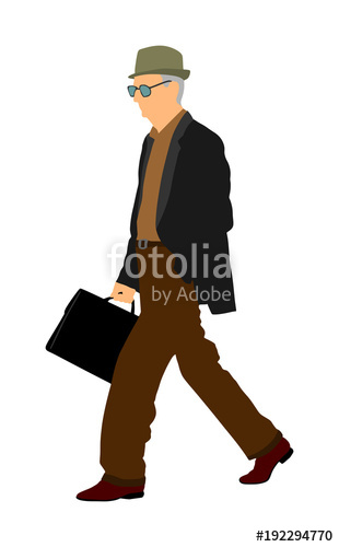 310x500 Old Lawyer With Suitcase Walking Vector. Elegant Senior Gentleman