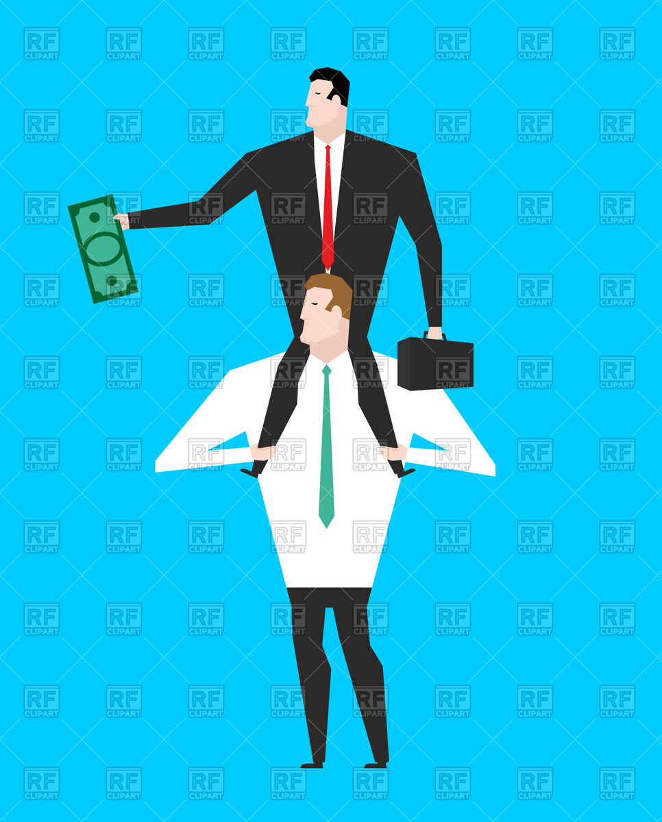 966x1200 Business Motivation. Boss Sitting On Shoulders Of Manager. Vector