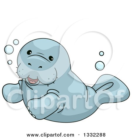 450x470 Clipart Of A Cute Manatee Swimming